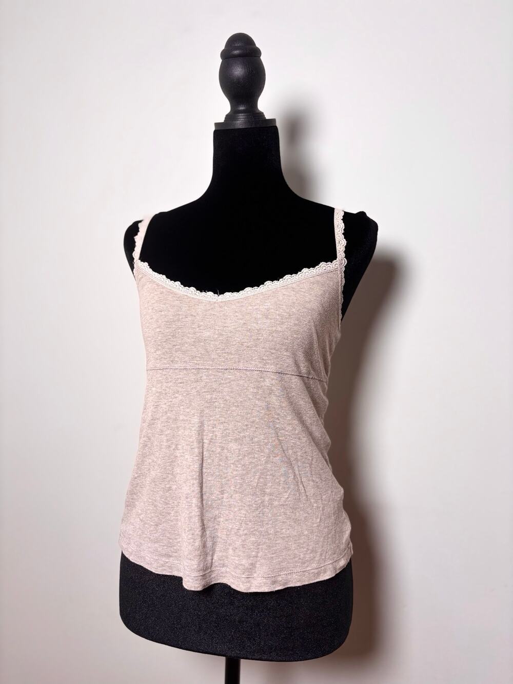 Vtg Y2K Victoria’s Secret Heather Taupe Scalloped Lace Trim Babydoll Cami Sz XS